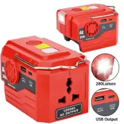 200W Portable Power Inverter Bank LED Light For Milwaukee 18V Battery To AC 110V