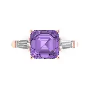 3.5 ct Asscher 3 stone Simulated Alexandrite Classic Bridal Ring 14k Pink Gold