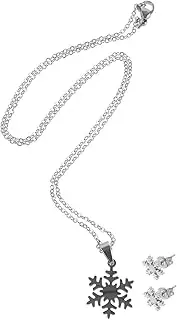 [HORIALENCE] 1 Set Christmas Snowflake Jewelry Stainless Steel Necklace Earrings for Women Holiday Accessory present for Christmas Festive Ear Decor Versatile Sweater Chain