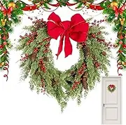 LeoLeozz Artificial Christmas Wreaths - Rustic Garland Front Door Decor - Artificial Pine Wreaths with Pinecones and Red Berries, Christmas Centerpieces for Courtyard, Front Door