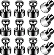 Grtard 12 Pack Black Magnetic Push Pins, Fridge Magnets for Whiteboard, Whiteboard Magnets Refrigerator Magnets, Small and Strong Push Pin Neodymium Magnets for Office, School, Locker, and Map Magnets