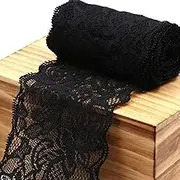 Lace Ribbon，Lace Trim， lace Ribbon Wide Lace Trim Elastic Flower Pattern Ribbon Trims, 10 Yards 3.1" Soft Lace for DIY Crafts, Sewing(Black)