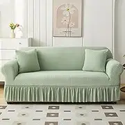 LIODUX Sofa Cover with Skirt, Stretch Sofa Slipcover Spandex Non-Slip Soft Couch Covers, Washable Sofa Slipcovers with Anti-Skid Foam & Thick Elastic Cord for Home (Light Green,3 Seater(190-230cm))