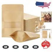 300 Pcs Kraft Bags with Window - 6x9 Reusable Zip Lock Pouches for Food Storage