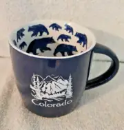 Colorado Coffee Mug, Mountains & Trees Outside and Bears Inside Dark Blue 16oz