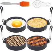 Egg Ring, 4 Packs Upgrade Large 4" Stainless Steel Non-stick Rings for Griddle Frying, Round Cooker for Eggs, Pancakes, Muffins - With Oil Brush and Separator