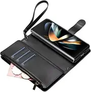 Designed for Samsung Galaxy A70 Magnetic Black Wallet Case with Zipper 9 Credit Card Holder Flip Folio Book PU Leather Shockproof Protective Case Cover Women Men
