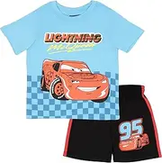 [Disney] Cars Lightning McQueen Boys 2-Piece Set, Short Sleeve T-Shirt and Shorts Outfit Bundle for Kids