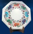 14" Marble Corner Table with Elegant Look Gemstone Inlay Work Coffee Table Top