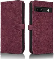 [Succtopy] Mobile Phone Case for Google Pixel 7a, PU Leather Case with Card Slots and Stand Function for Google Pixel 7a, Flip Wallet Cover Case Protective Case Google Pixel 7a, Red Wine