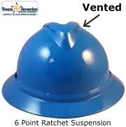MSA Advance Full Brim Vented Hard hat with 6 pt Ratchet Suspension - Blue