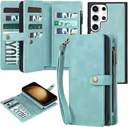 [TwoHead] for Samsung Galaxy S23 Ultra Wallet Case with Card Holder & Detachable Magnetic Phone Case for S23 Ultra 6.8 in PU Leather Shockproof Protective Phone Case Wallet(Dream Blue)