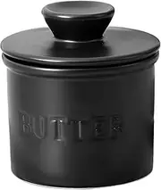 French Butter Crock for Counter with Water Line French Butter Dish for Counter (Black)