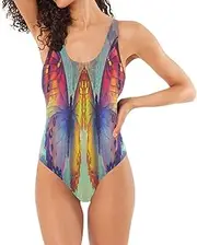[Joisal] Teddy Bear Heart Balloon Swimsuits Women One Piece, Colors Butterflies, Small