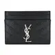 YSL MONOGRAM系列V字縫線魚子醬牛皮名片夾（黑/銀）_廠商直送