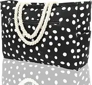 [Fammart] Large Canvas Beach Bag for Women - Waterproof Travel Tote Bag with Lunch/Wet Pocket, Sandproof, Zipper Closure