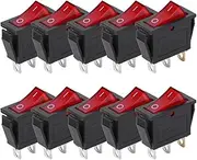 10Pcs Rocker Switch, 3 Pin 2 Position Red Light Indicator On Off Toggle Switch, AC 15A SPST Switch,Snapin Clamp Panel Mount, KCD3 Switch Use for Car Auto Boat Household