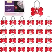 Swpeet 50Pcs 1-25 Number Red Bone-shaped Aluminum Number Tags with Key Rings Assortment Kit, Metal Keychain Tag with Keyrings Numbered Key Tags ID Tags for Coding, Decoration