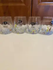 Murano White Crystal White Confetti Glass Stemless Wine Tumblers Set 4