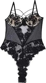 [Zylphorix] Women Lace One Piece Lingerie V Neck Cut Out Babydoll Underwire Garter Sexy Teddy Chemise Bodysuit