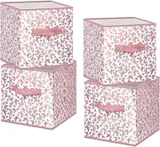 MYTHAUS Collapsible Fabric Storage Cubes, 11 Inch Pink Cube Organizer Bins with Dual Handles&Tags, 4-Pack Storage Boxes for Cubby Shelf Closet, Rose Gold Butterfly