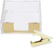 MultiBey Clear Acrylic Desktop Set Self-Stick Note Holders & Staple Removers Tool Memo Pad Holder Dispenser Office School Supplies (Gold)