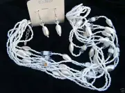 Bride-Cruise-Work-White Shells & beads Necklace & Earrings-9 strands -19"