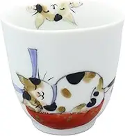 Hasami Ware 02-363 Pottery Blue Calico Cat Teacup (Large) Blue