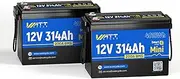 WattCycle 12V 314Ah LiFePO4 Battery, Bluetooth, 200A BMS, Mini Size, 15000+ Cycles, for RV and Solar Storage, 2PACK
