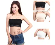 Women Lace Floral Stretch Strapless Bandeau Bra Boob Tube Crop Top Vest-3 Pcs Beige,Black,White