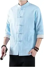 [Generic] Chinese Style Men's Tops Tang Suit Linen Half-Sleeved Traditional Kung Fu Chinese Style Shirt