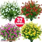 32 Bundles Plastic Fake Artificial Flowers UV Resistant Plants Outdoor Decor