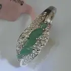 5-Stone Leaf-Shaped Genuine Emeralds 925 Silver Ring Size 8