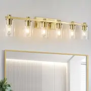 6 Light Bathroom Vanity Lights, Gold with Clear Glass Shade, Modern Wall