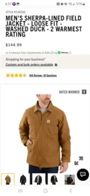 Carhartt Men's sz 2XLT Loose Fit Washed Duck Sherpa-Lined Coat Warmer 2
