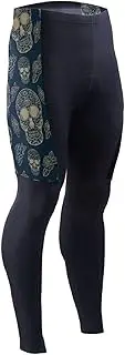 [AIXIWAWA] Men's Cycling Pants (Floral Pattern Skull) Print Outdoor Tights 3D Padded Bike Riding Long Pants
