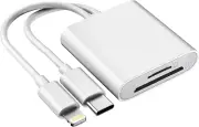 SD/TF Card Reader for Iphone Ipad Camera, Dual Card Slot Memory Card Reader Ligh