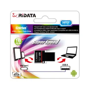 [特價]RIDATA錸德HT2 USB3.1Gen1+TypeC雙介面隨身碟 16G OTG黑