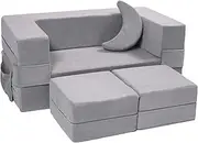 Elftopia Kids Modular Sofa, Foam Toddler Armchair, Kids Convertible Plush Sofa Set, Folding Sofa Bed (Grey)