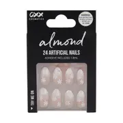 OXX Cosmetics 24 Pack Artificial Nails with Adhesive - Almond Shape, Flower Gems