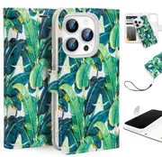 Tough On Magnetic Detachable Leather Phone Case for iPhone 16 Pro Max - Banana Leaf