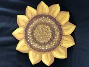 Handpainted Wooden Sunflower Plaque 9" wide NEW Made in USA One of a Kind