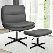 ALFORDSON Criss Cross Desk Chair with Ottoman Stool Pax Series, Cross Leg Office Chair with Mid-Back, Tilt, Height Adjust and Swivel, Armless Ergonomic Gaming Chair, 180kg Capacity, Fabric Dark Grey