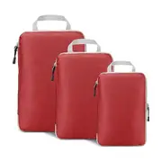Set of 3 Compression Packing Cubes Super Thin and Sturdy Nylon Expandable Packing Organizer for Travel Accessories Luggage Suitcase (Red)