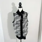 NWT Chico's Fuzzy Animal Alaina Sweater Vest Mohair Black White Size 2 / Large