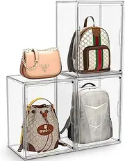 MSHOMELY Purse Storage Organizer for Closet 3 Packs Clear Handbag Storage Organizer Acrylic Display Case for Collectibles Stackable Bag Organizer with Magnetic Door for Backpack, Figure, XXX-Large