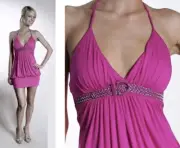 Sky Jagger Theresa Jersey Purple Braided Belt Halter Mini Dress L