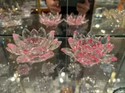 Large Pair Of Pink Crystal Lotus Flower Ornaments With Gift Box New