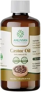 Anlivian Castor Oil 100% Pure | Organic Hexane-Free |1 Litre | Glass Bottle | Hair Growth, Eyebrows, Eyelashes & Skin Care | Moisturizer for Dry Skin | Natural & Cold-Pressed