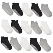 Non-Slip Toddler Socks 15 Pairs Non Skid Low 1-3T #1 Black+white+grey 15 Pairs